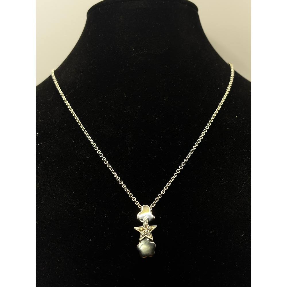 Unbranded Pendant Necklace Womens 15" Silver Star Heart Flower Rhinestone